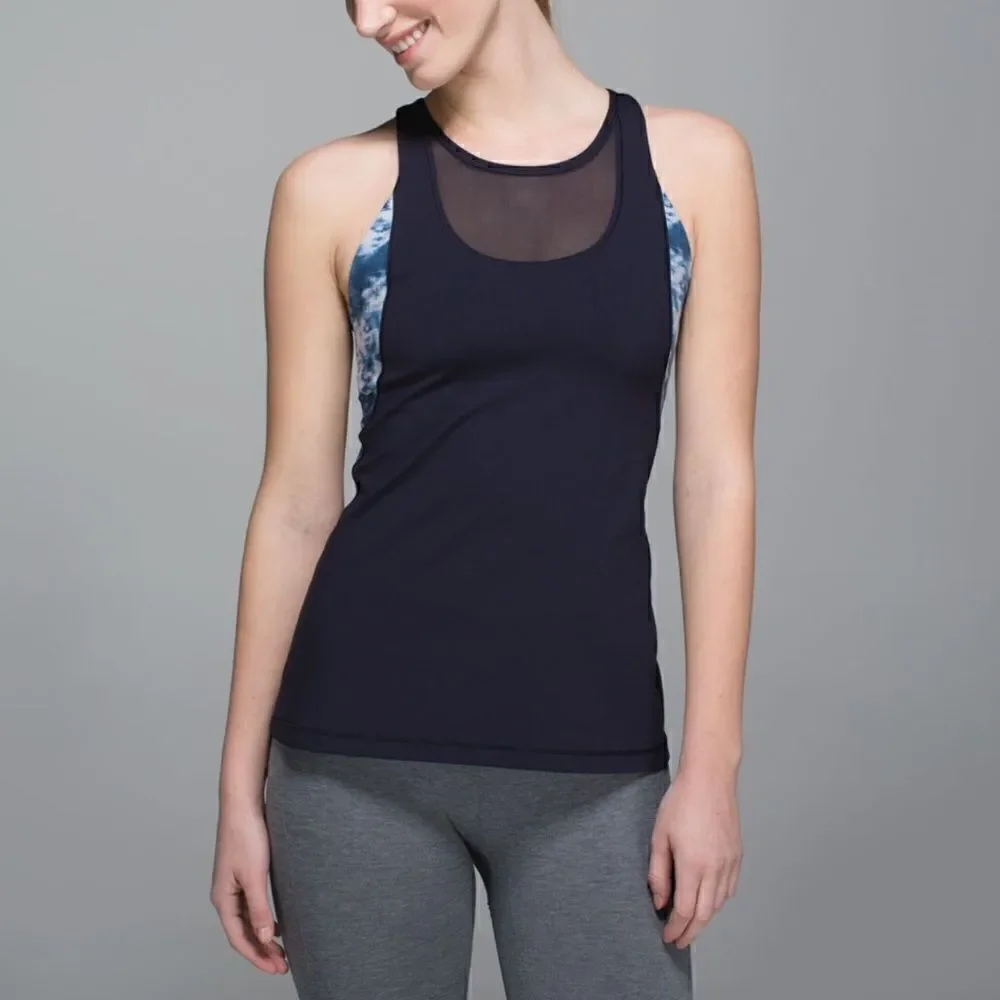 Lululemon Mesh With Me Tank Naval Blue / Sea Side Silver Fox Alberta Lake